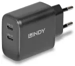 LINDY USB-C lādētājs 2-portu GaN lādētājs 65W, black