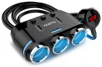 Car Cigarette Lighter Socket Splitter B39 Type C - 3 sockets + 2xUSB - 2,1A 100W with display and cable