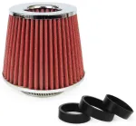 Car Air Conical Filter red/chrome, universal, 3 mouting adapters AMIO-01282