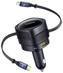 Baseus Enjoyment Max Auto lādētājs ar USB-C + Lightning kabeļiem un USB-A + USB-C portiem 90W / melns