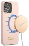 Guess GUHMP13XLSLMGLP iPhone 13 Pro Max 6,7" jasnor&oacute;żowy|light pink hardcase Silicone Script Gold Logo Magsafe