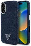Case Guess Denim Triangle Logo MagSafe Aizsargapvalks priek&scaron; iPhone 16 / zils