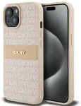 DKNY DKHCP15MPRTHSLP kietas dėklas skirtas iPhone 15 Plus | 14 Plus 6.7" rožinis Leather Mono Stripe & Metal Logo