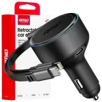 AMiO AMiO-04370 automobilinis įkroviklis | 60W | USB-C, Lightning | su i&scaron;traukiamu USB-C ir Lightning laidu komplekte
