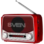 Garsiakalbis SVEN SRP-150, raudonas (3W, &bdquo;Bluetooth&ldquo;, FM/AM/SW, USB, &bdquo;microSD&ldquo;, žibintuvėlis, baterija)