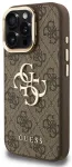 Guess PU 4G Metal Logo Stand Camera Frame Case Aizsargapvalks priek&scaron; iPhone 15 Pro Max / brūns
