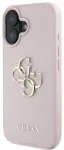 Guess PU Grained 4G Metal Logo dėklas, skirtas iPhone 16, rožinis