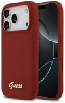 Case Guess Silicone Script Metal Logo MagSafe for iPhone 17 Pro magenta