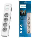 Anti-surge power strip PHILIPS extension cord 4 sockets 2m 16A white