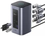 Baseus Air Spacemate 12-in-1 USB-C dokstacija 2xHDMI 4K@60Hz | 2xUSB-C 10Gb/s | 2xUSB-A 5Gb/s | 2xUSB-A 480Mb/s | RJ45 | SD/microSD | USB-C PD / pelēks