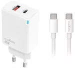 Maxlife MXTC-09-45AC kelioninis įkroviklis | 45W | PD, QC, GaN | USB-C, USB-A | su USB-C į USB-C laidu komplekte | baltas