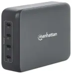 Įkroviklis Manhattan 4 prievadų GaN USB Power Delivery stotelė PD 3.1 su keturiais USB-C PD prievadais iki 140W kiekvienam, 240 W bendra galia Black