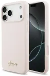 Case Guess Silicone Script Metal Logo MagSafe for iPhone 17 Pro Max pink