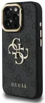 Guess PU 4G Metal Logo Stand Camera Frame Case Aizsargapvalks priek&scaron; iPhone 15 Pro / melns