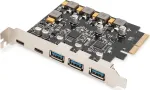 Valdiklis Digitus USB 3.1 PCIe - 2x USB C / 3x USB A 3.1 G en.2 10Gbps, lustas ASM1142