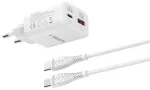 Veger TR101 kelioninis įkroviklis | 45W | PD, GaN, PPS | USB-C, USB-A | su USB-C į USB-C laidu komplekte | baltas