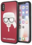 Karl Lagerfeld KLHCPXDLHRE Iconic Glitter Karl`s Head Aizsargapvalks priek&scaron; iPhone X/Xs / sarkans