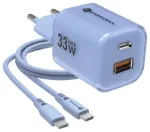 Forcell VT-41 F-Energy GaN III lādētājs USB-C+USB-A QC4.0 PD 33W+kabelis USB-C - USB-C Blue