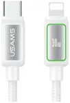 USAMS SJ816 U110 duomenų perdavimo ir įkrovimo laidas | USB-C į Lightning | 30W | 1.2m | baltas