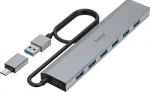 USB &scaron;akotuvas Hama 00200137, 7 prievadai, USB 3.2 Gen1, 5 Gbit/s, su USB-C adapteriu ir maitinimo bloku