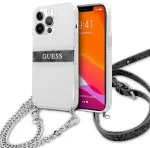 Guess GUHCP13LKC4GBSI Aizsargapvalks priek&scaron; iPhone 13 Pro / 13 6,1" / caurspīdīgs pelēks strap silver chain
