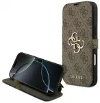 Guess 4G Metal Logo knyginio tipo telefono dėklas iPhone 18 Pro Max | iPhone 17 Pro Max rudas
