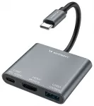 Wozinsky WHCH-01 &scaron;akotuvas USB-C į USB 3.0 | HDMI | USB-C | 100W | pilkas