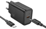 HOCO N60 kelioninis įkroviklis | 20W | PD, QC | USB-C | su USB-C į USB-C laidu komplekte | juodas