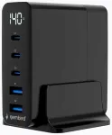 Gembird TA-UC-2A3C-PD140-01-BK 5-portu GaN USB Ātrais lādētājs 140W QC 3.0 PD