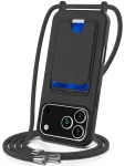 For iPhone 18 Pro / 17 Pro Case Liquid Silicone Card Holder Back Phone Cover with Lanyard - Black