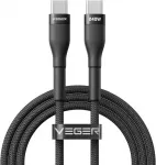 Veger CC03 duomenų perdavimo ir įkrovimo laidas | USB-C į USB-C | PD | 240W | 1.5m | juodas