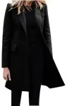 Women Business Attire Solid Color Long Sleeve Single Breasted Slimming Cardigan Suit Coat Top(Black 5XL)