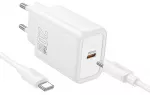 HOCO N60 kelioninis įkroviklis | 20W | PD, QC | USB-C | su USB-C į USB-C laidu komplekte | baltas