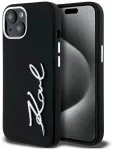 Karl Lagerfeld Silicone Metal Script Logo Case Aizsargapvalks priek&scaron; iPhone 15 / melns
