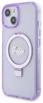 Guess IML Ring Stand Glitter MagSafe dėklas iPhone 15 Plus telefonui, violetinis