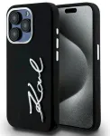 Karl Lagerfeld Silicone Metal Script Logo Case Aizsargapvalks priek&scaron; iPhone 15 Pro Max / melns