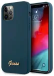 Guess GUHCP12LLSLMGBL Metal Logo Script Aizsargapvalks priek&scaron; iPhone 12 Pro Max 6,7" / zils