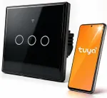 Qoltec Smart Touch 3-Gang Light Switch | Wi-Fi | Timer | Tuya | Smart Life | Tempered Glass | Black