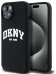 DKNY DKHMP14SSNYACH iPhone 14 | 15 | 13 6.1" juodas|black kietas dėklas Liquid Silicone White Printed Logo MagSafe