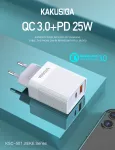 iKaku KSC-501 2in1 25W PD QC3.0 Type-C lizdas ir USB greitasis tinklo įkroviklis, baltas
