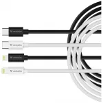 Verbatim Essentials Sync&Charge duomenų perdavimo ir įkrovimo laidas | USB-C į Lightning | 27W | 1m | juodas, baltas | 2 vnt. komplektas