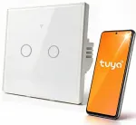 Qoltec Smart Touch 2-Gang Light Switch | Wi-Fi | Timer | Tuya | Smart Life | Tempered Glass | White