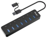 Equip 7 prievadų USB-A 3.2 &scaron;akotuvas->7xUSB-A 3.2 +USB-C adapteris 5Gbps