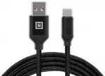 Laidas REAL-EL Premium USB A - C tipo, audinio, juodos spalvos, 2 m, tekstilinis