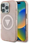Case Guess IML Metal Glitter 4G Circle Triangle MagSafe Aizsargapvalks priek&scaron; iPhone 16 Pro Max / rozā