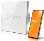 Qoltec Smart Touch 3-Gang Light Switch | Wi-Fi | Timer | Tuya | Smart Life | Tempered Glass | White