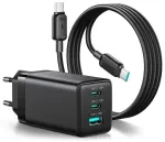 Joyroom JR-TG10 kelioninis įkroviklis | 65W | GaN | USB-C, USB-A | su USB-C į USB-C laidu komplekte | juodas