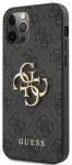 Guess PU 4G Metal Logo Case Aizsargapvalks priek&scaron; iPhone 12/12 Pro / pelēks