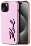 Case Karl Lagerfeld Wrinkled Metal Signature Aizsargapvalks priek&scaron; iPhone 15 / rozā