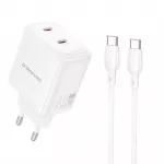 Borofone BN31 kelioninis įkroviklis | 45W | GaN, PD, QC | USB-C | su USB-C į USB-C laidu komplekte | baltas
